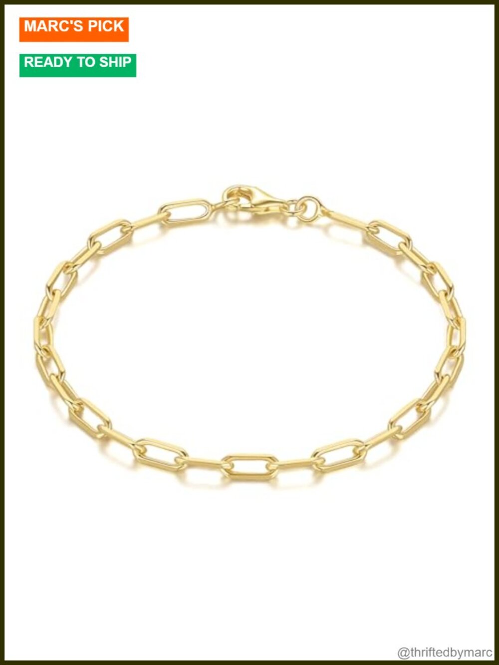 14K Gold Plated Paperclip Chain Bracelet for Women Adjustable Lobster Clasp